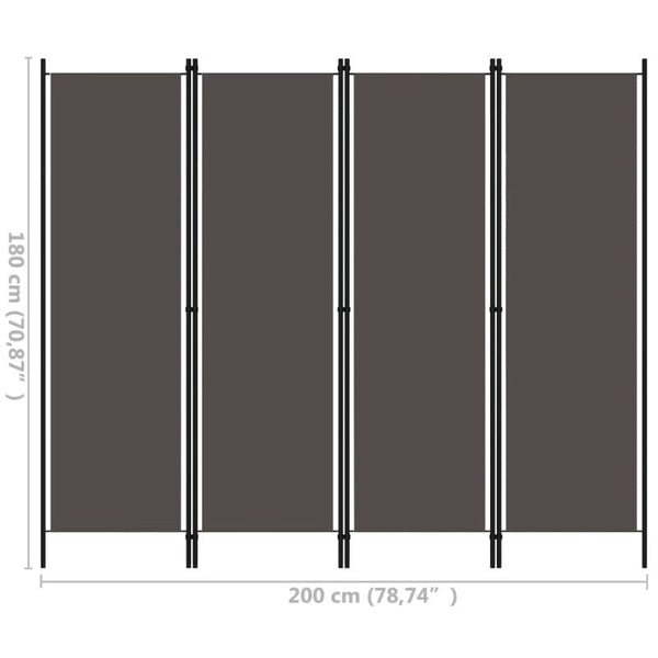 Vidaxl 4 Panel Room Divider Anthracite 200X180 Cm Screens & Room Dividers