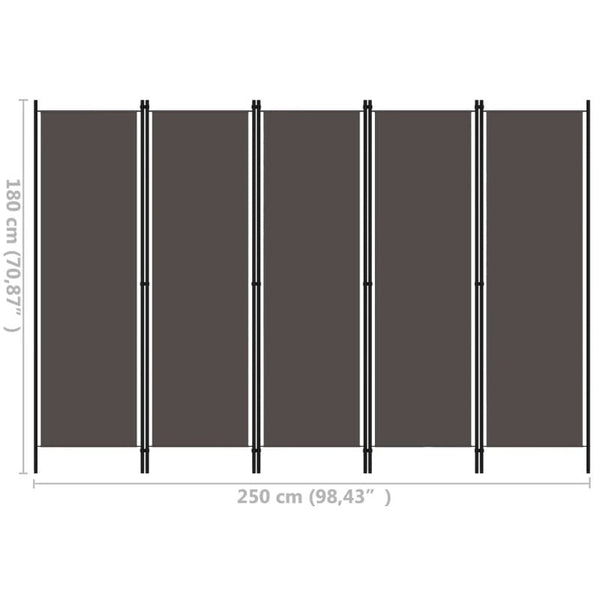 Vidaxl 5 Panel Room Divider Anthracite 250X180 Cm Screens & Room Dividers
