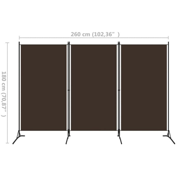 Vidaxl 3 Panel Room Divider Brown 260X180 Cm Fabric Screens & Room Dividers