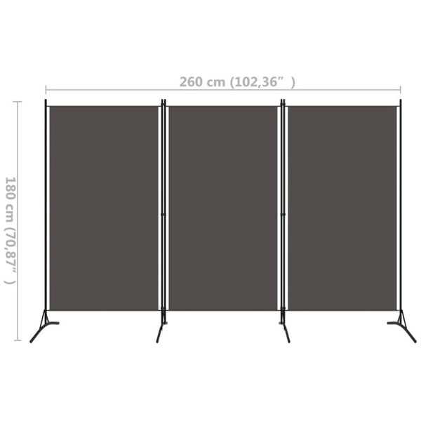 3 Panel Room Divider Anthracite 260X180 Cm Screens & Room Dividers