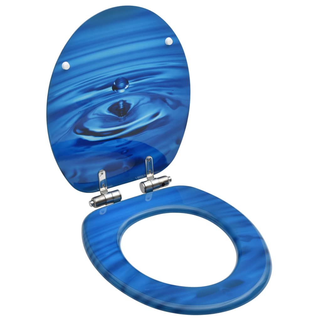 Wc Toilet Seat With Soft Close Lid Mdf Blue Water Drop Design Toilet Seats