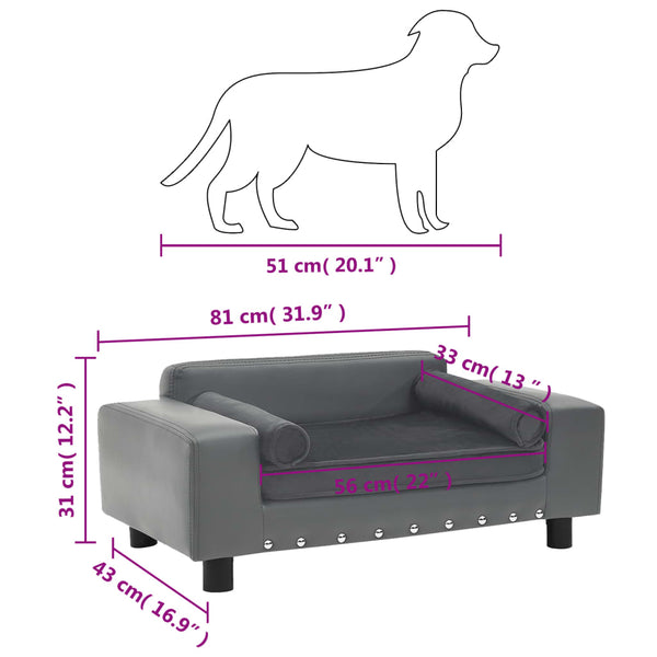 Dog Sofa Grey 81X43x31 Cm Plush And Faux Leather