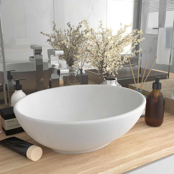 Vidaxl Luxury Basin Oval Shaped Matt White 40X33cm Ceramic Bathroom Sinks