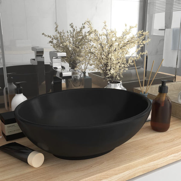 Vidaxl Luxury Basin Oval Shaped Matt Black 40X33 Cm Ceramic Bathroom Sinks