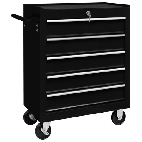 Workshop Tool Trolley With 5 Drawers Black Tool & Equipment Trolleys