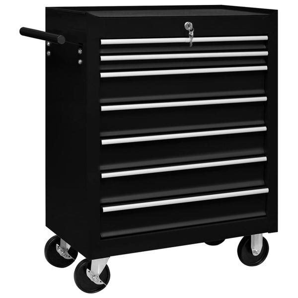 Workshop Tool Trolley With 7 Drawers Black Tool & Equipment Trolleys