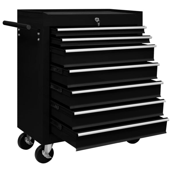 Workshop Tool Trolley With 7 Drawers Black Tool & Equipment Trolleys