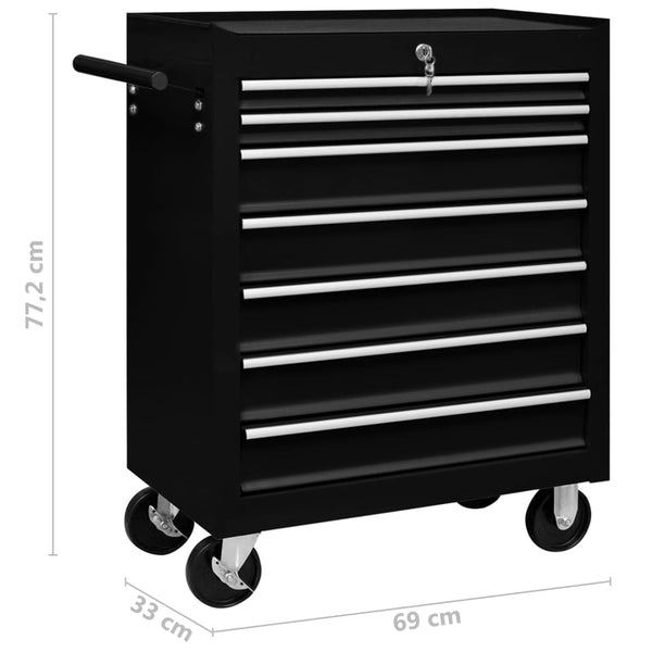 Workshop Tool Trolley With 7 Drawers Black Tool & Equipment Trolleys