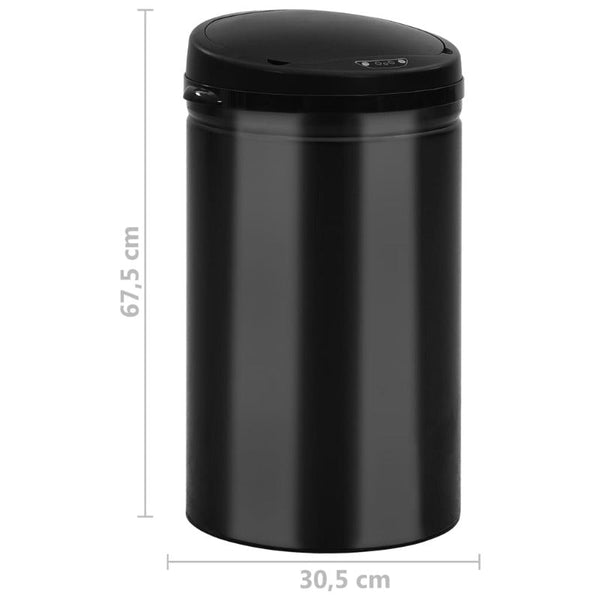 Rubbish Bins Automatic Sensor Dustbin 40 L Carbon Steel Black