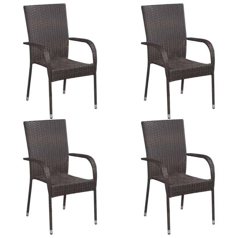 Patio Chairs Stackable Outdoor Chairs 4 Pcs Poly Rattan Brown