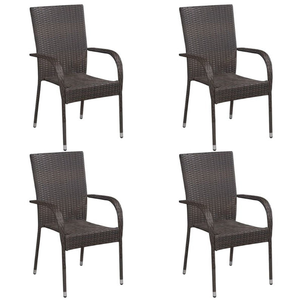 Patio Chairs Stackable Outdoor Chairs 4 Pcs Poly Rattan Brown