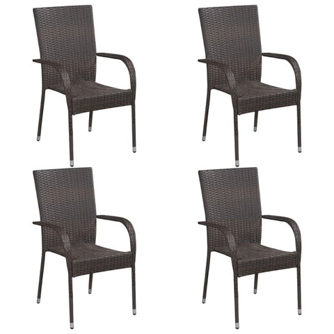 Patio Chairs Stackable Outdoor Chairs 4 Pcs Poly Rattan Brown