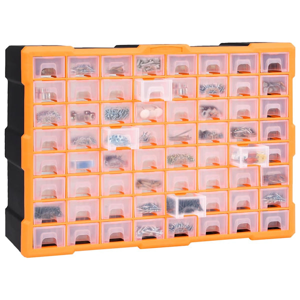 Vidaxl 64 Drawer Organiser 52X16x37.5 Cm Orange Black Drawer Organisers