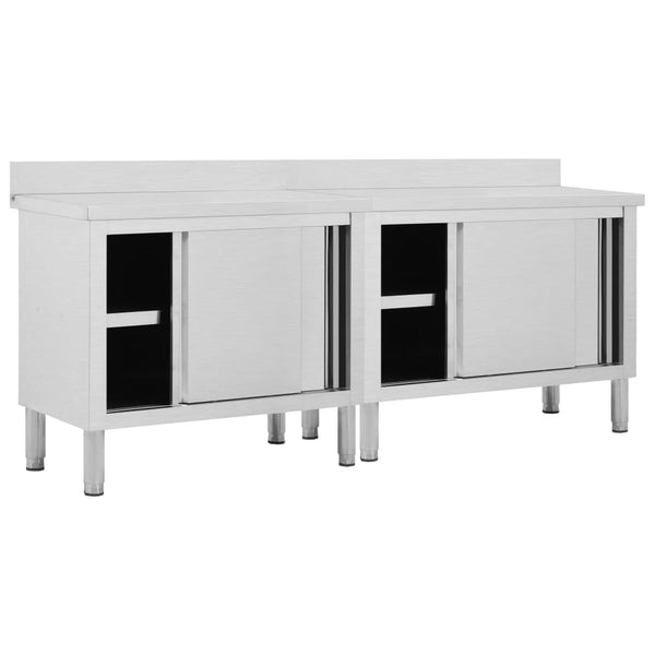 Work Tables With Sliding Doors 2Pcs 200X50x(95 97)Cm Stainless Steel Work Benches