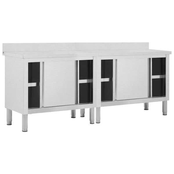 Work Tables With Sliding Doors 2Pcs 200X50x(95 97)Cm Stainless Steel Work Benches