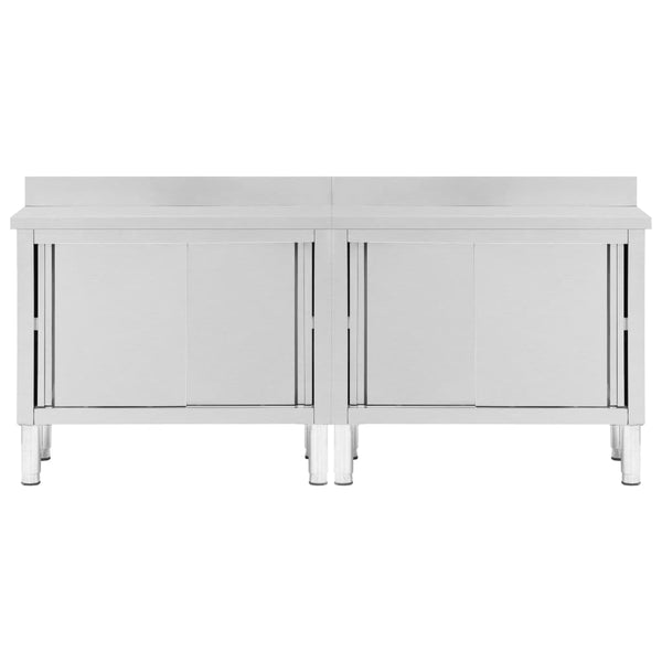 Work Tables With Sliding Doors 2Pcs 200X50x(95 97)Cm Stainless Steel Work Benches