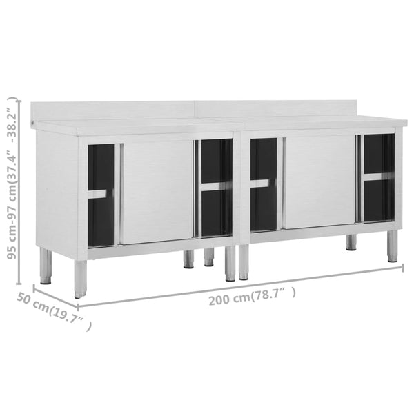 Work Tables With Sliding Doors 2Pcs 200X50x(95 97)Cm Stainless Steel Work Benches