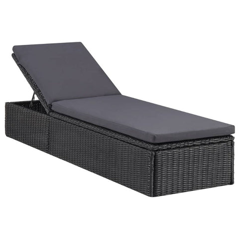 Sunlounger Poly Rattan Black And Dark Grey Loungers