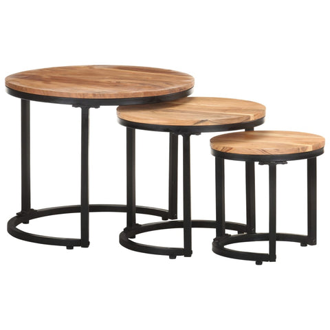 3 Pcs Solid Acacia Wood Side Tables