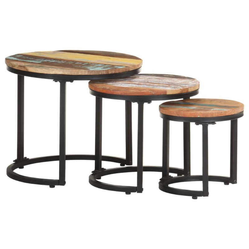 3 Pcs Solid Reclaimed Wood Side Tables