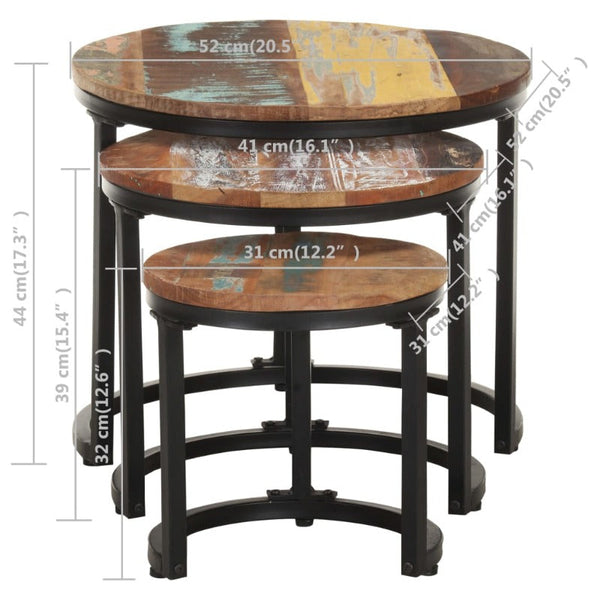 3 Pcs Solid Reclaimed Wood Side Tables