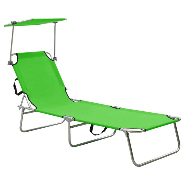 Loungers Folding Sun Lounger With Canopy Steel Apple Green