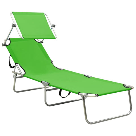 Folding Sun Lounger With Canopy Steel Apple Green Loungers