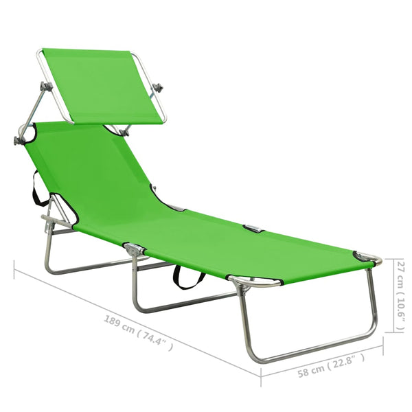 Loungers Folding Sun Lounger With Canopy Steel Apple Green