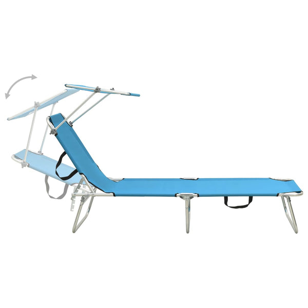 Folding Sun Lounger With Canopy Steel Turquoise And Blue Loungers