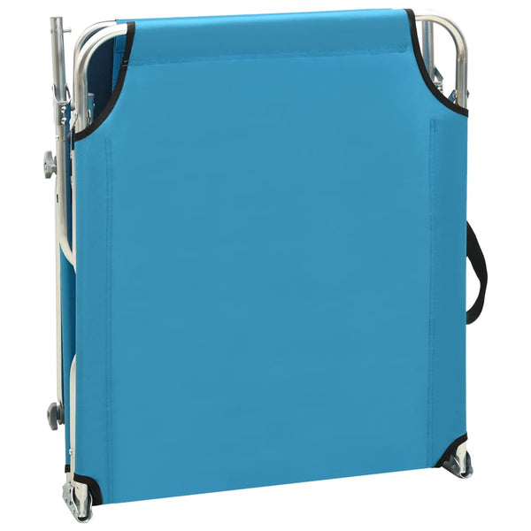 Folding Sun Lounger With Canopy Steel Turquoise And Blue Loungers