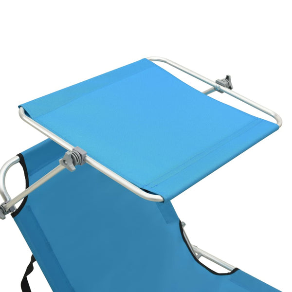 Folding Sun Lounger With Canopy Steel Turquoise And Blue Loungers