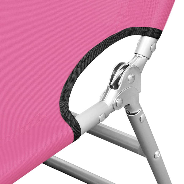 Folding Sun Lounger With Head Cushion Steel Magento Pink Loungers