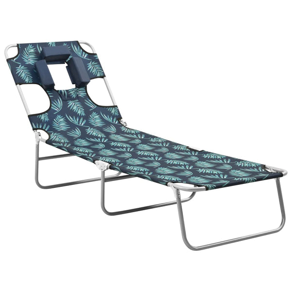 Folding Sun Lounger With Head Cushion Steel Leaves Print Loungers