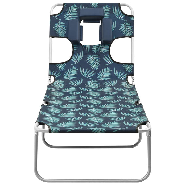 Folding Sun Lounger With Head Cushion Steel Leaves Print Loungers