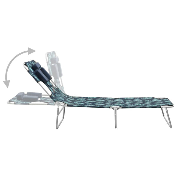 Folding Sun Lounger With Head Cushion Steel Leaves Print Loungers