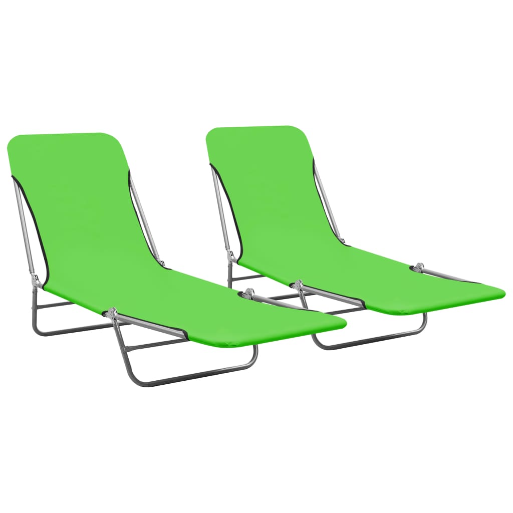 Folding Sun 2 Pcs Steel And Fabric Green Loungers