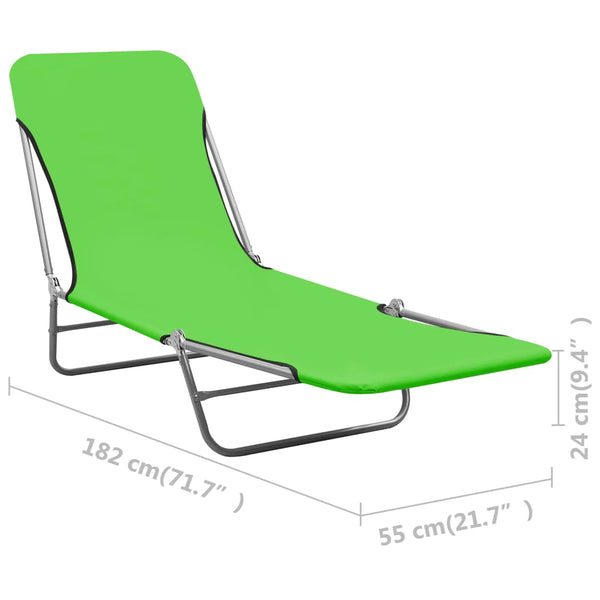 Folding Sun 2 Pcs Steel And Fabric Green Loungers