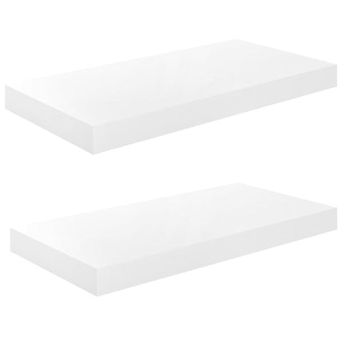 Floating Wall Shelves 2 Pcs High Gloss White 50X23x3.8 Cm Mdf