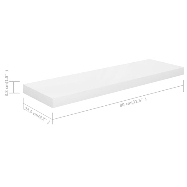 Vidaxl Floating Wall Shelf High Gloss White 80X23.5X3.8 Cm Mdf Wall Shelves