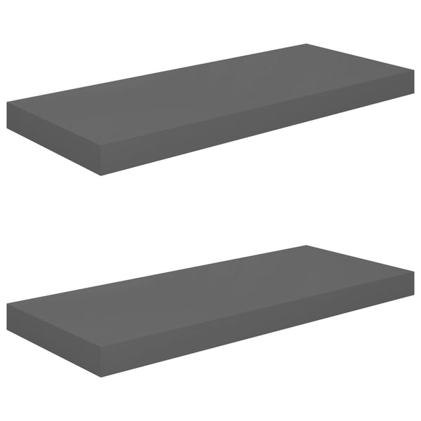 Floating 2 Pcs High Gloss Grey 60X23.5X3.8 Cm Mdf Wall Shelves