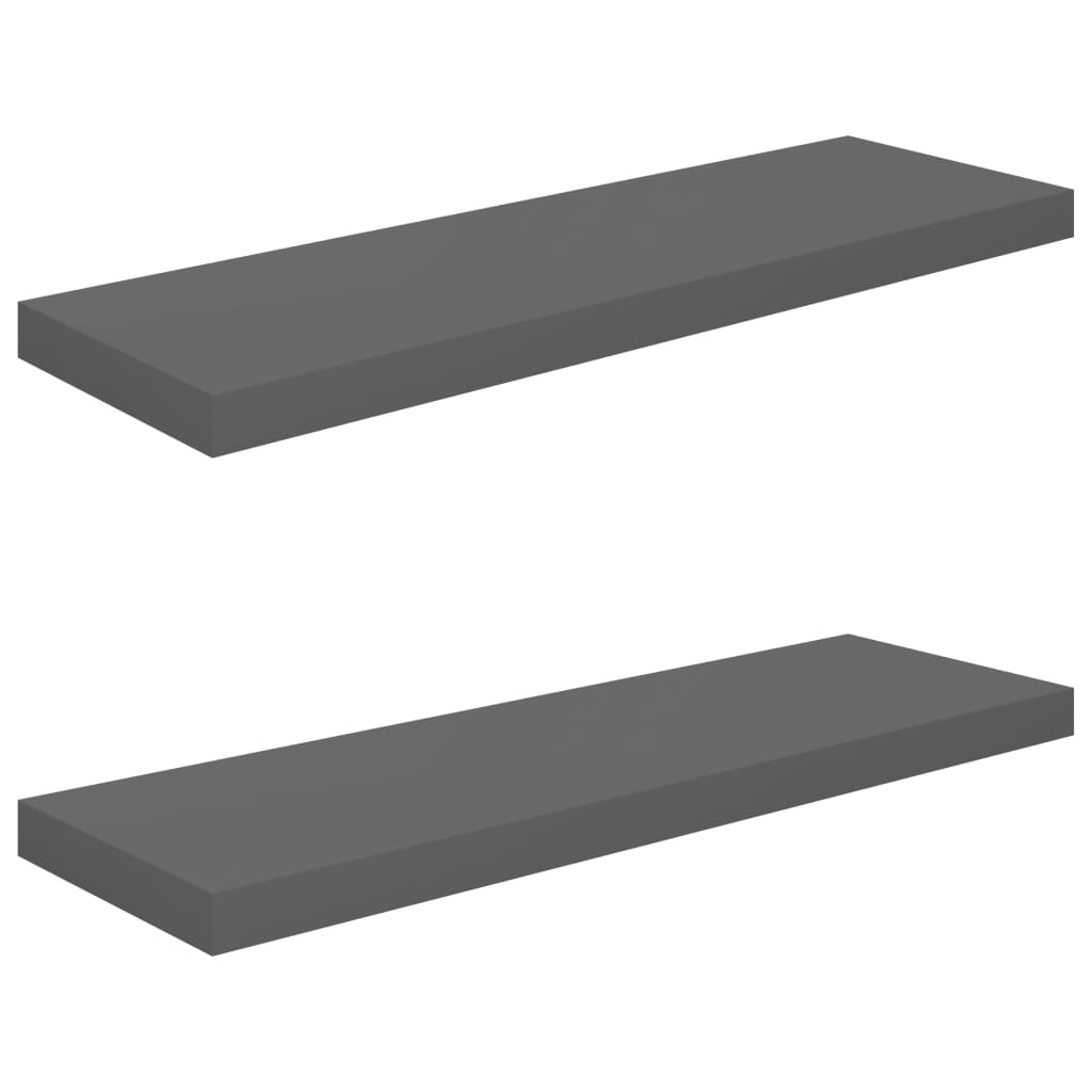 Floating 2 Pcs High Gloss Grey 80X23.5X3.8 Cm Mdf Wall Shelves