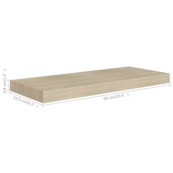 Floating Wall Shelves 2 Pcs Oak 60X23.5X3.8 Cm Mdf Bookshelves