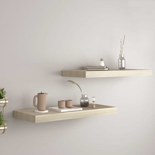 Floating Wall Shelves 2 Pcs Oak 60X23.5X3.8 Cm Mdf Bookshelves