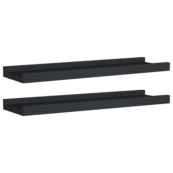Picture Frame Ledge Shelves 2 Pcs Black 40X9x3 Cm Mdf Wall Shelves