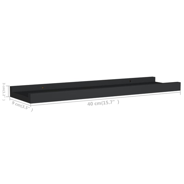 Picture Frame Ledge Shelves 2 Pcs Black 40X9x3 Cm Mdf Wall Shelves