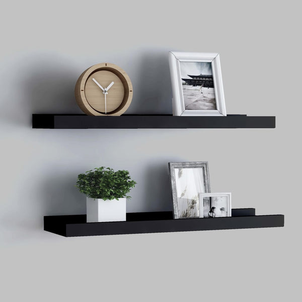 Picture Frame Ledge Shelves 2 Pcs Black 40X9x3 Cm Mdf Wall Shelves