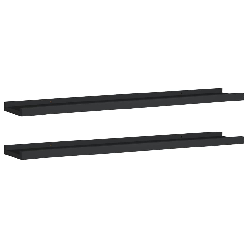 Picture Frame Ledge Shelves 2 Pcs Black 80X9x3 Cm Mdf Bookshelves