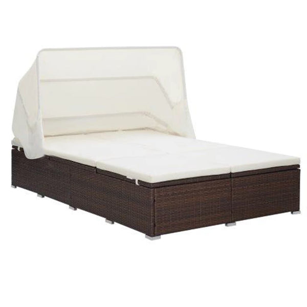 2 Person Sunbed With Cushion Poly Rattan Brown Loungers