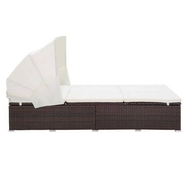 2 Person Sunbed With Cushion Poly Rattan Brown Loungers