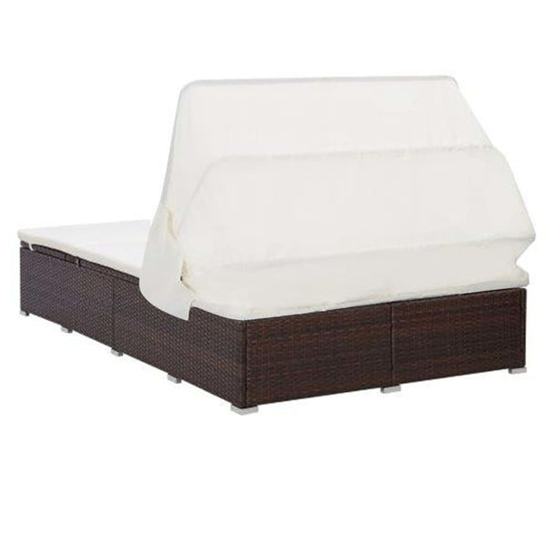 2 Person Sunbed With Cushion Poly Rattan Brown Loungers